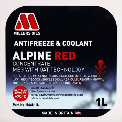 Millers Oils Alpine Red Antifreeze & Coolant Concentrate